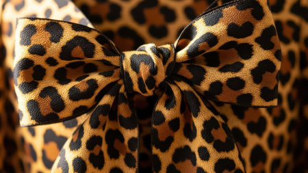 Leopard print bow detail in close-up view.の写真素材