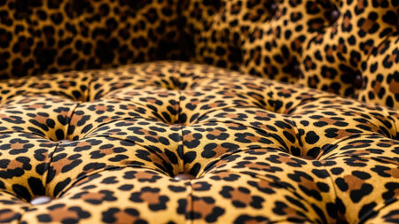 Close-up of chic leopard print upholstery with tufted design and elegant texture.の写真素材