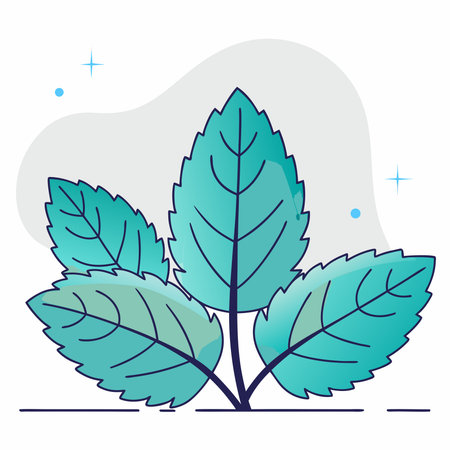 Vibrant blue mint leaves with abstract background highlighting freshness and nature in a modern illustrative style.のイラスト素材