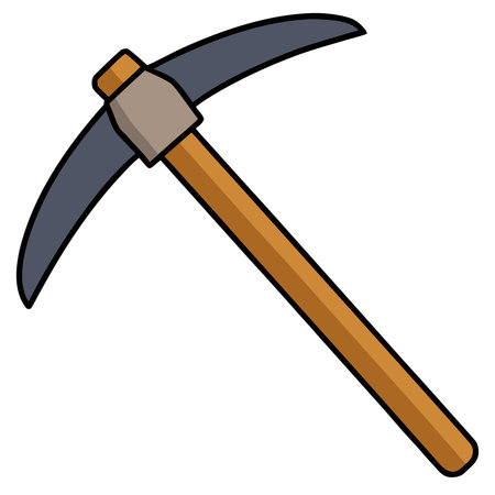 Classic wooden handled metal pickaxe for mining and digging with curved head and sturdy design for...