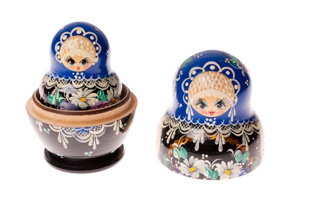 Matryoshka is a set of russian wooden dolls of decreasing size placed one inside the other. Isolated...