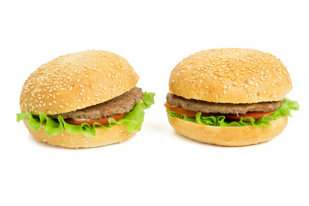 Two hamburgers isolated on the white backgroundの写真素材