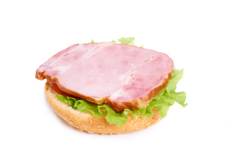 Sandwich with ham isolated on white backgroundの写真素材