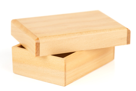 Small wooden box isolated on white backgroundの写真素材