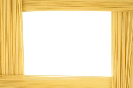 Frame made of pasta (capellini) with free isolated white space for your text or any design.の写真素材