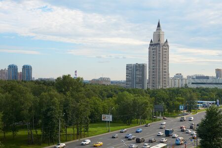 Moscow, Russia - June 24, 2016: Summer view on Kituzovskiy avenue and one of its scyscapers in Moscowのeditorial素材