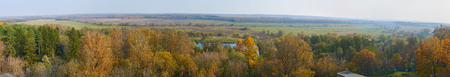 Panoramic fall landscape made near Vorobyovo village, Kaluga oblast, Russia. Images for this...