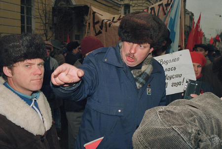 Moscow, Russia - April 14, 1993: Pro communist rally near Russian Federation Supreme court in support of members of State Committee on the State of Emergency (GKCHP)のeditorial素材