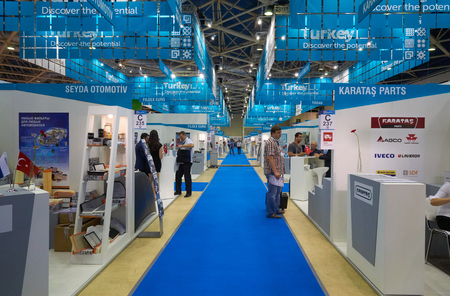 Moscow, Russia - August 21, 2017: 1st International exhibition of automotive parts, components, car maintenance equipment and products. Turkish section of the exhibitionのeditorial素材
