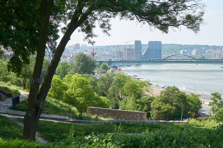 Belgrade, Serbia - May 03, 2018: Morning view on Sava river and Belgrade from Belgrade fortressのeditorial素材