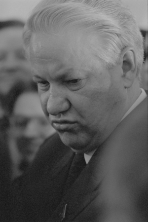Moscow, Russia - March 28, 1991: Portrait of Chairman of the Presidium of the Supreme Soviet of the Russian SFSR Boris Nikolayevich Yeltsin at 3d extraordinary Congress of people's deputies of russian RSFSR.のeditorial素材