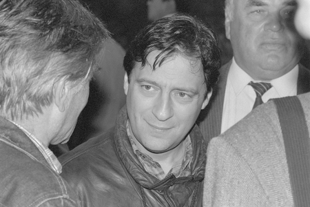 Moscow, USSR - August 23, 1991: Soviet actor and comedian Gennadiy Victorovich Khazanov at extraordinary session of Supreme Soviet of people's deputies of the USSRのeditorial素材