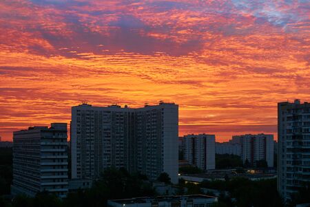 Beautiful dawn in Moscow in Babushkinskiy districtの写真素材