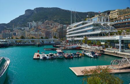 Monaco - April 05, 2019: View of Yacht club of Monaco.の写真素材
