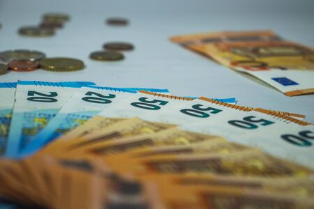 Euro money, euro cash background with coins, Money Banknotesの写真素材