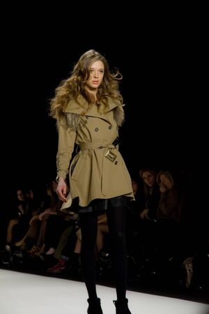 NEW YORK, NY - FEBRUARY 11: A model walks the runway at the Rebecca Minkoff Fall 2011 fashion show during Mercedes-Benz Fashion week at The Theatre at Lincoln Center on February 11, 2011 in New York City. (Photo by Diana Beato)のeditorial素材