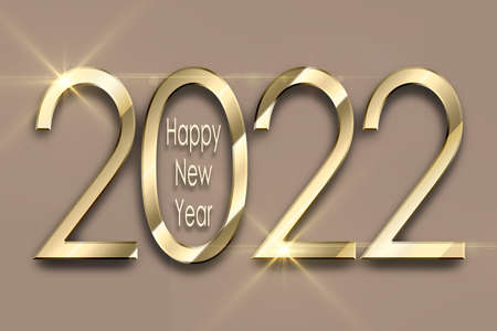 Happy new year 2022 text design. Greeting illustration with golden numbers. greeting card and poster design.の写真素材