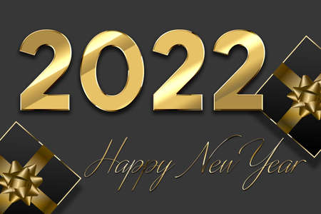 Happy new year 2022 text design. Greeting illustration with golden numbers. greeting card and poster...