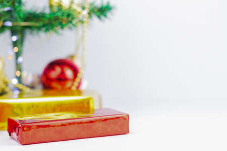 Christmas decorations with candles, pine and ribbons