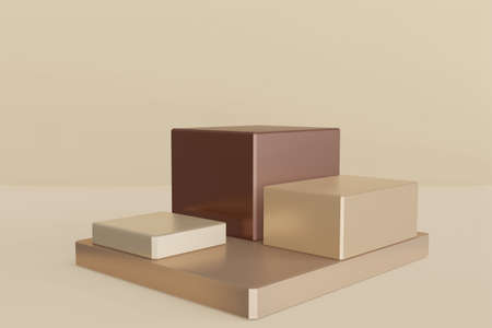 Earth colored pedestal display with box stand concept. Podium for brand promotion products,...