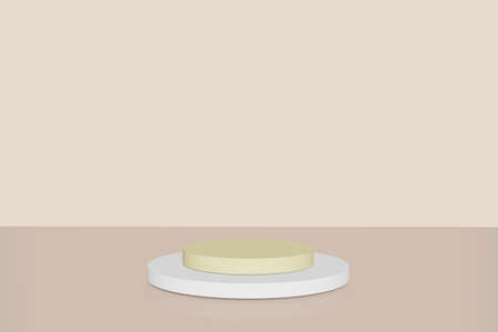 pedestal display with cylinders and abstract patel color background with box stand concept. Podium for brand promotion products, realistic 3d digital renderingの写真素材