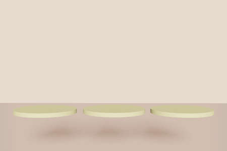 pedestal display with cylinders and abstract patel color background with box stand concept. Podium for brand promotion products, realistic 3d digital renderingの写真素材