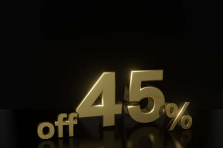 45 percent off 3D illustration in gold with black background and copy space