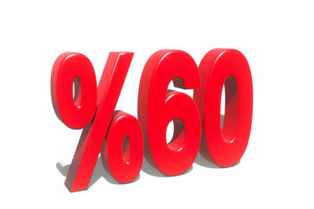 illustration of 60 percent discount in 3D illustration red color with white background and copy...
