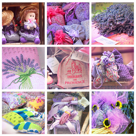 Provence market collage: Lavender for sell, South of Franceのeditorial素材