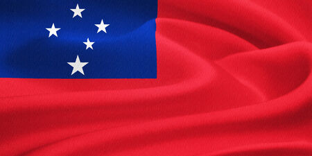flag of Samoa waving in the wind. Silk texture patternの写真素材