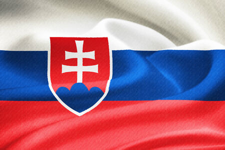 flag of Slovakia waving in the wind. Silk texture patternの写真素材