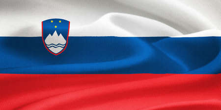 flag of Slovenia waving in the wind. Silk texture patternの写真素材
