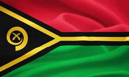 flag of Vanuatu waving in the wind. Silk texture patternの写真素材