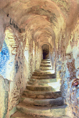 Staircase in the Citadel of Bonifacio - Picturesque?Capital of Corsica, Franceのeditorial素材