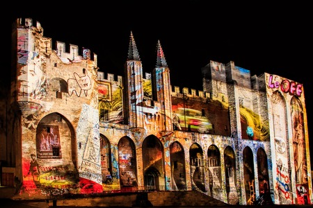 Avignon, spectacle son et lumieres at The Popes Palaceのeditorial素材