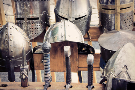 Armor knight Medieval, helmets and swords.