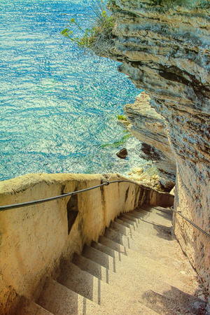 King Aragon Stairs, Bonifacio, Corsica, Franceのeditorial素材