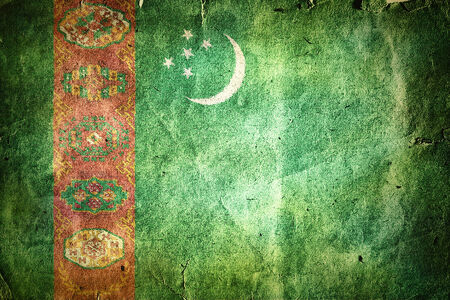 Flag of Turkmenistan. Old vintage paper texture.の写真素材