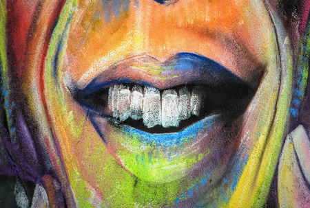 LAUDUN, FRANCE - May 08, 2014: Graffiti  painted on the wall of the Forum sport center in Laudun, Franceのeditorial素材