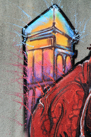 Tower painted on the wall: Graffiti - Street artのeditorial素材