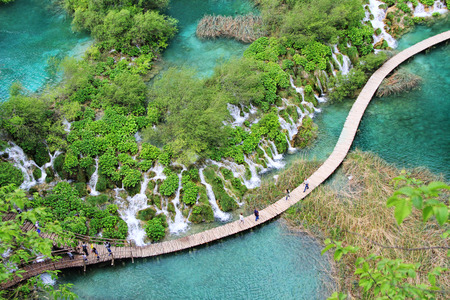 PLITVICE, Croatia - May 13, 2017: Aerial view of Plitvice lakes in the world famous sightseeing in Lika region of Croatiaのeditorial素材