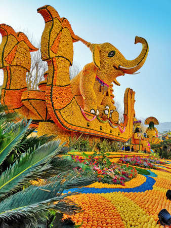MENTON, FRANCE - February, 22, 2020: lemon festival in Menton in the south of France, On the theme of world festivals this yearのeditorial素材