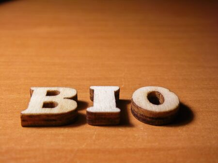 The word bio written with wooden letters backgroundの写真素材
