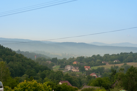 A landscape of the Tatra Mountains seen in the morning from a great distanceの写真素材