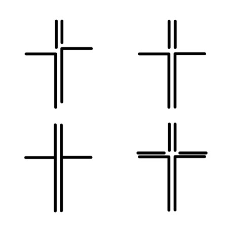 Hand-drawn black crosses outlines, Christian crosses black silhouettes collection isolated over white background,のイラスト素材