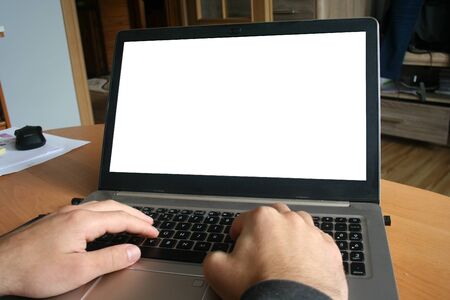 Workspace background new project on laptop computer with blank copy space screen for your...
