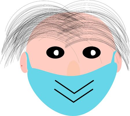 Cartoon face with green epidemic mask for coronavirus concept background. Covid symbol vector. Medical protection.のイラスト素材