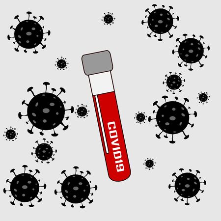 Blood test tube with coronavirus. Coronavirus outbreak background. Positive or negative test concept. Vector illustration.のイラスト素材