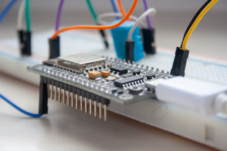 Electronic programming background. Microcontroller project. Arduino electronic platform for hobbyists.の写真素材