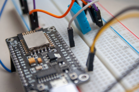 Electronic programming background. Microcontroller project. Arduino electronic platform for hobbyists.の写真素材